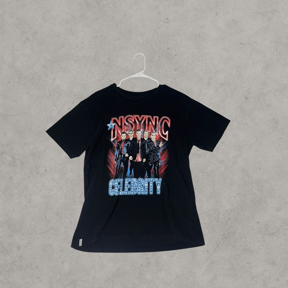 Vintage OG NSYNC Celebrity Tour Graphic Tee Black Short Sleeve Shirt Mens Medium
